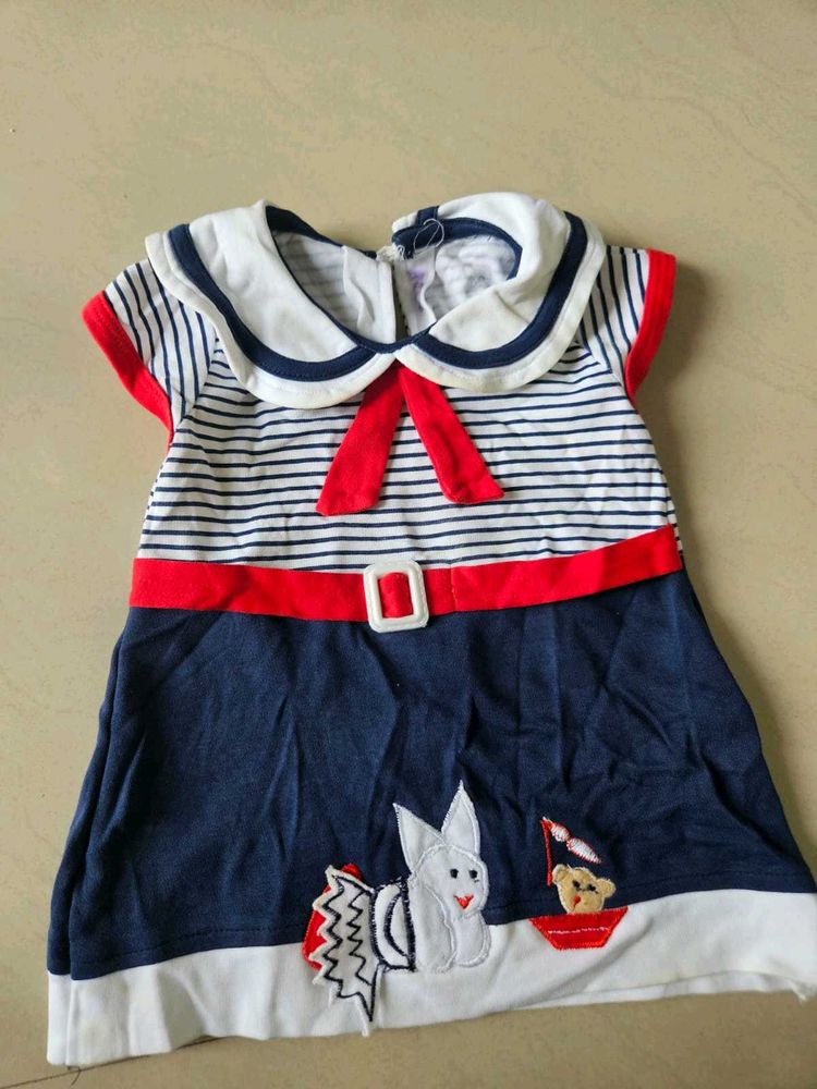 Cute Sailor Dress with Bunny and Bear Applique