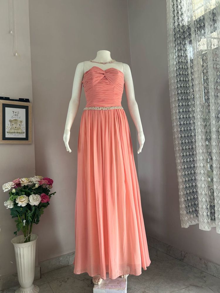 Elegant Coral Empire Waist Gown