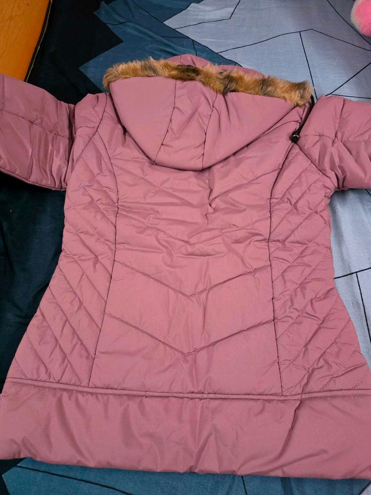 Pink Puffer Jacket with Fur Hood