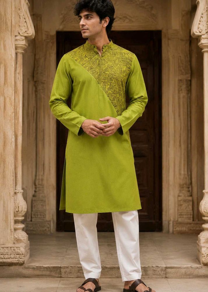 Lime Green Printed Kurta