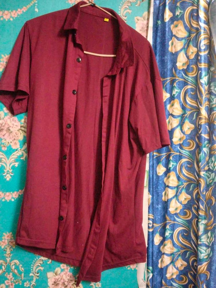Maroon Short Sleeve Button-Up Shirt