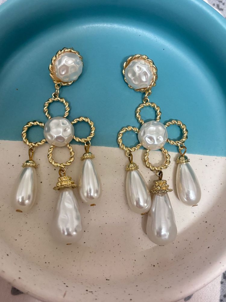 Vintage Elegant Pearl Drop Earrings XL size