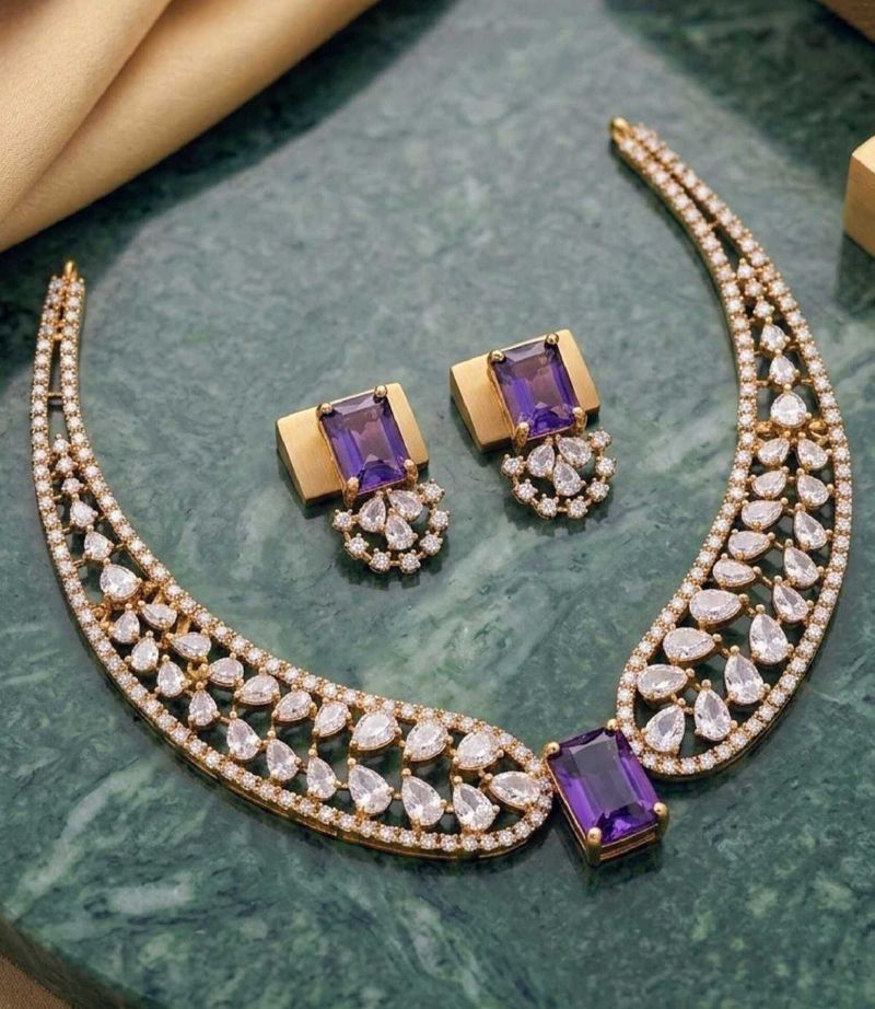 Exquisite Amethyst &amp; Diamond Necklace Set
