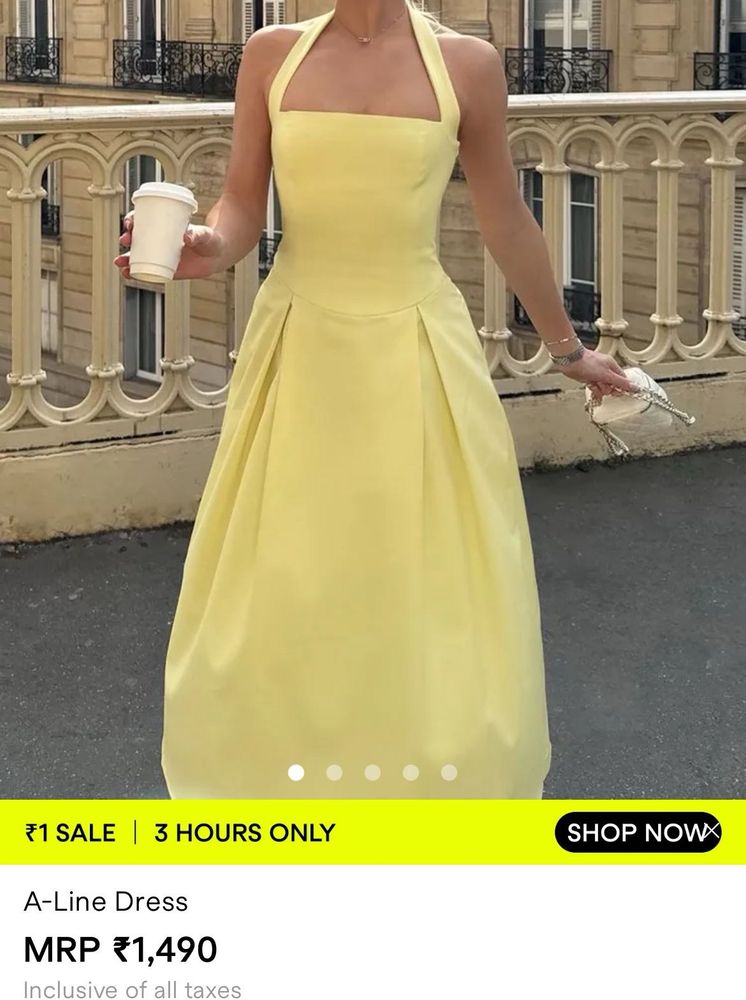Elegant Yellow A-Line Halter Neck Dress