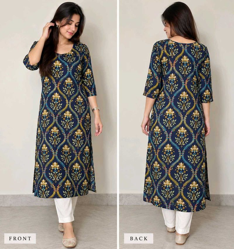 Stylish Navy Blue Printed Kurta