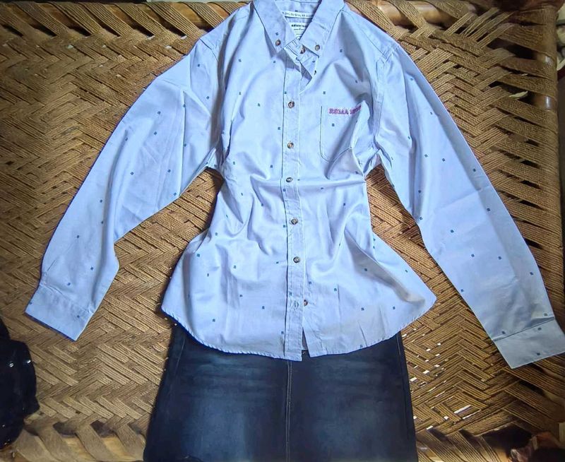 Light Blue Printed Button-Up Shirt