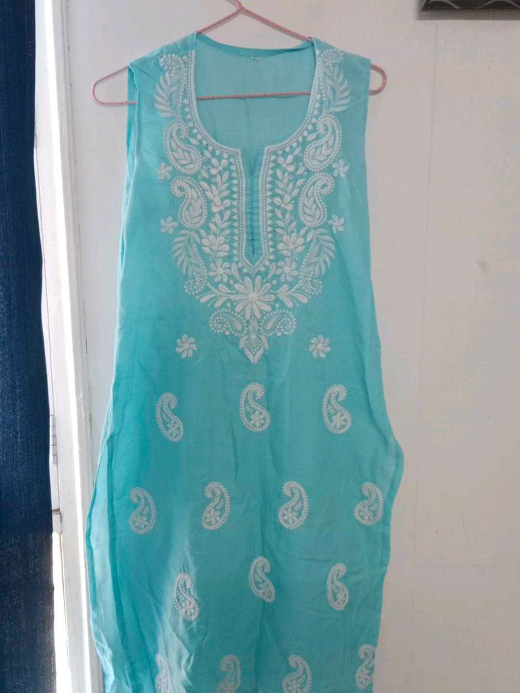 Beautiful Blue Kurta with White Embroidery