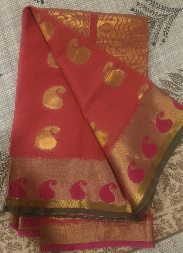 Beautiful Red Saree with Gold Motifs