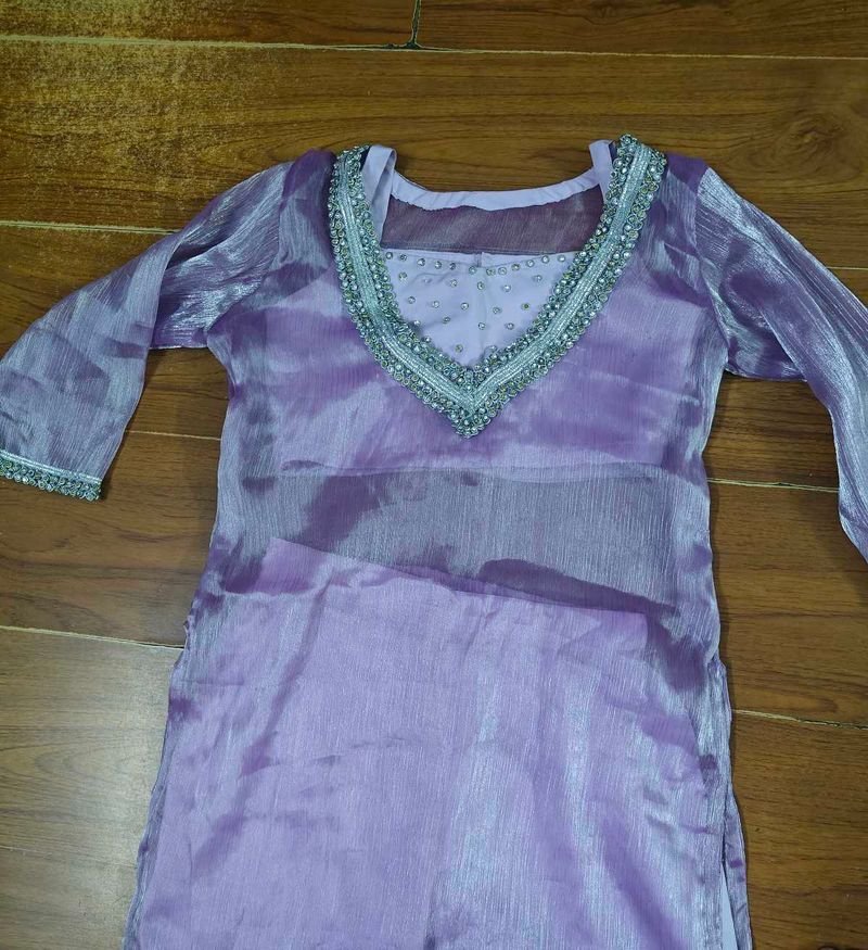 light Purple Kurta with pant &amp; crop top