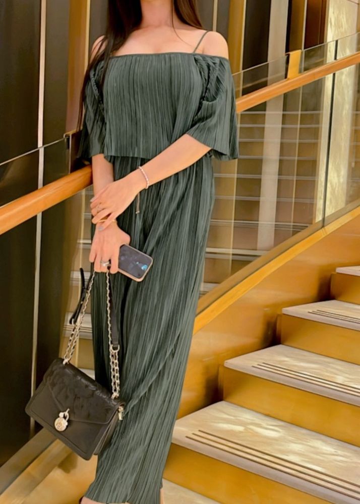 Olive Green Pleated Two-Piece Set