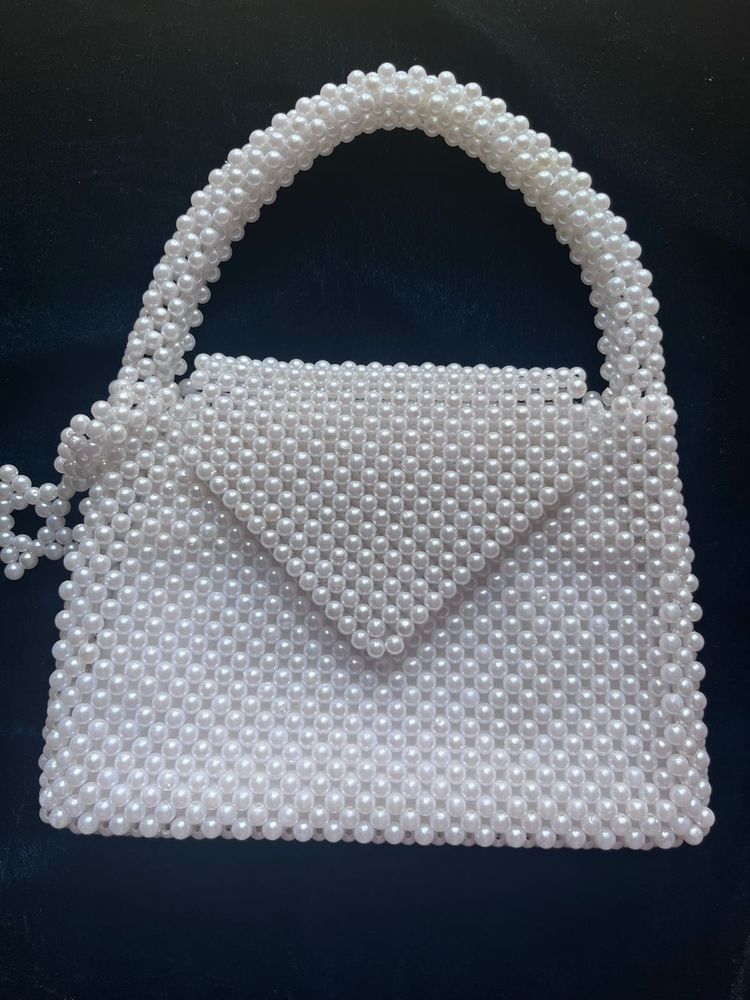 Handmade Elegant White Pearl Beaded Clutch
