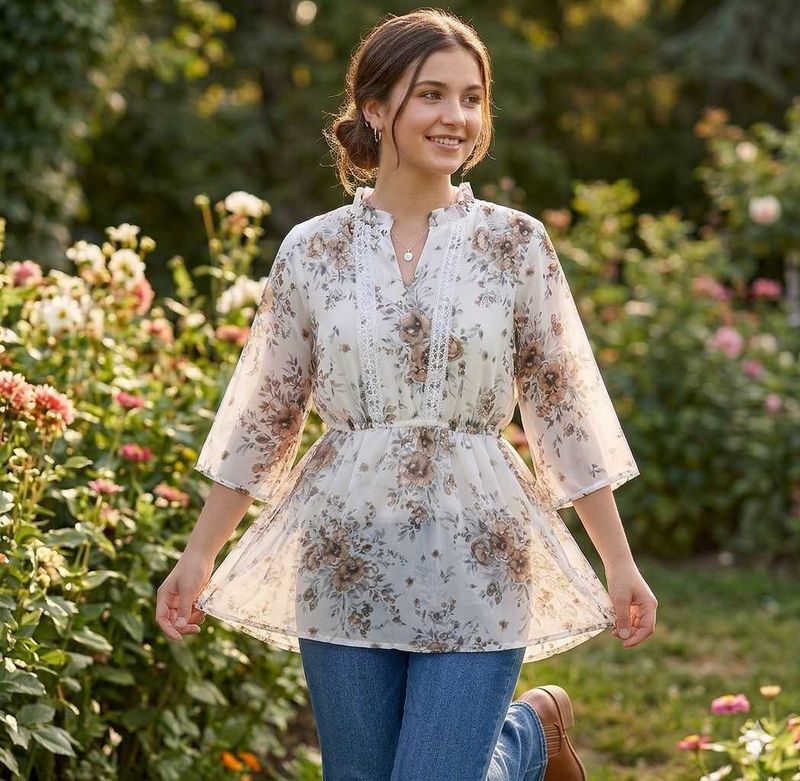 Chic Floral Print Tunic Top