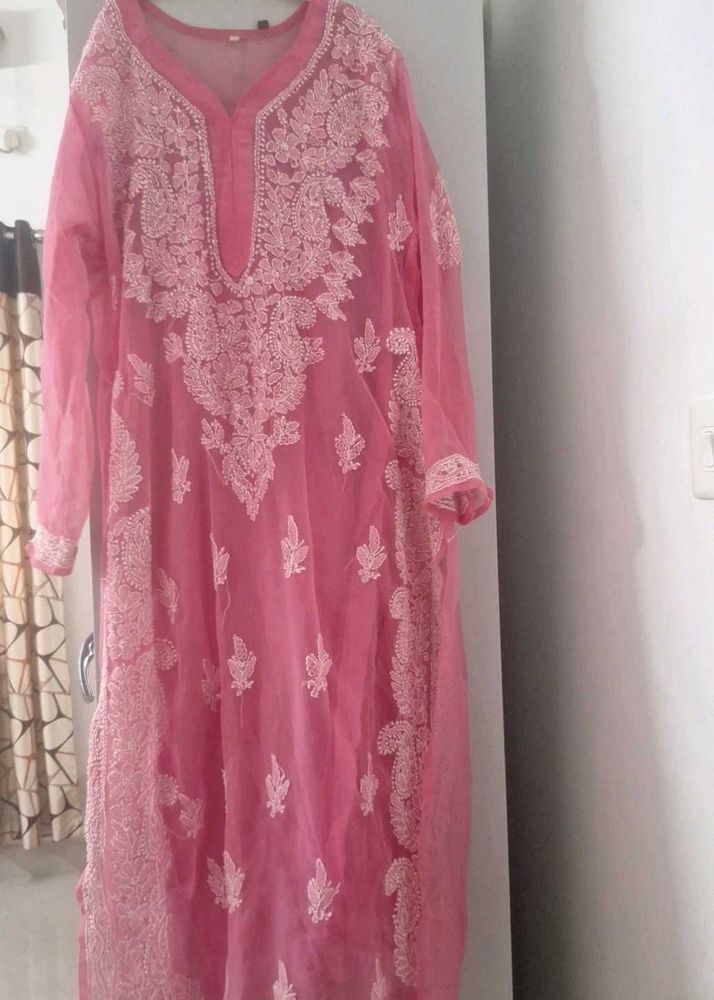 Pink Chikankari Kurta