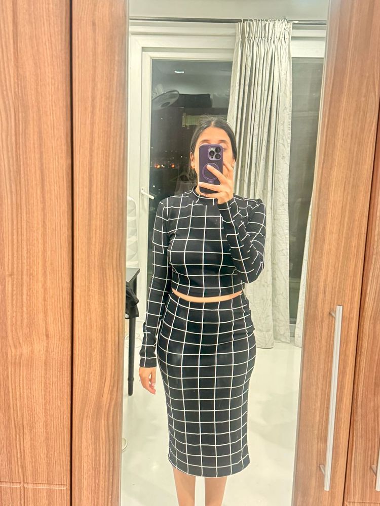 Stylish Grid Print Two-Piece Set