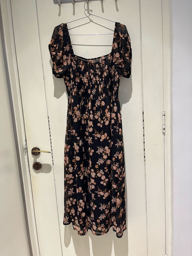 Floral Print Square Neck Midi Dress