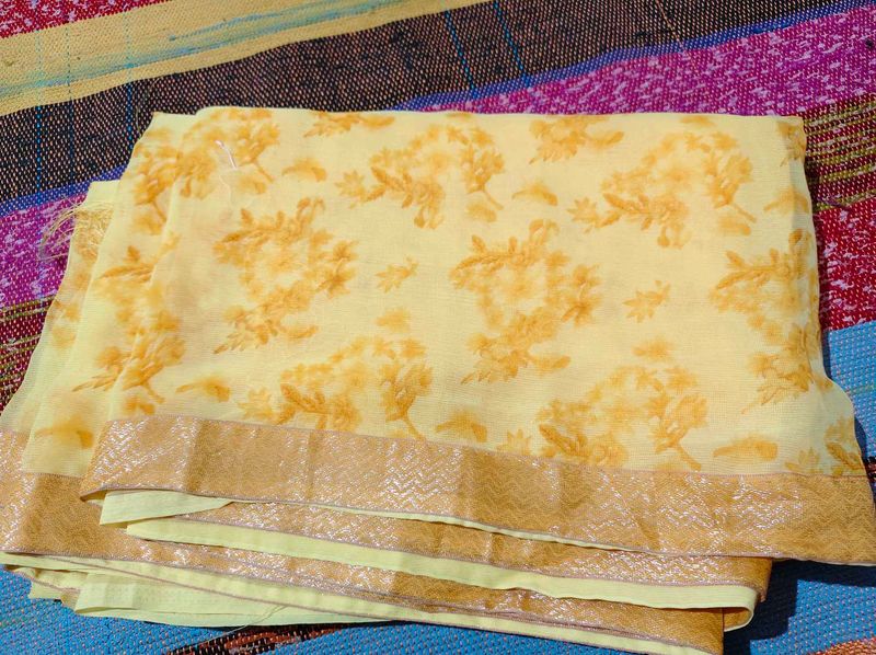 Elegant Yellow Floral Print Saree