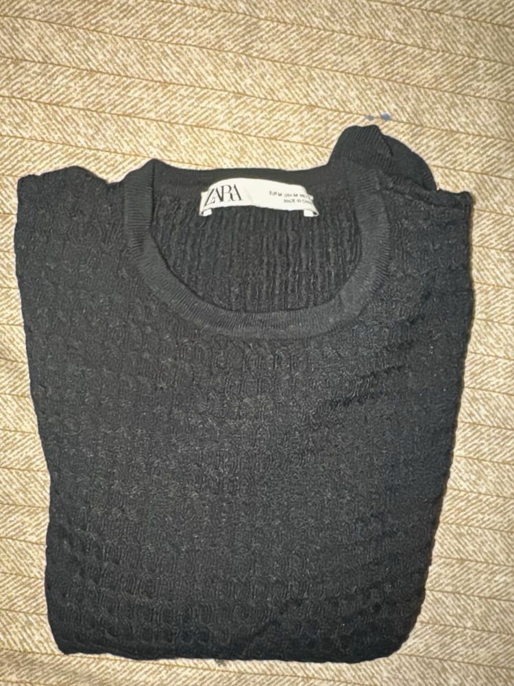 Zara Black Textured Knit Top