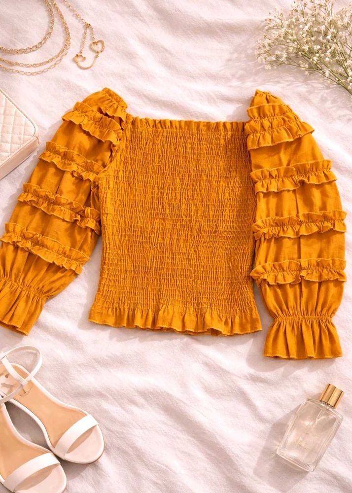 Smocked Off-Shoulder Ruffle Top