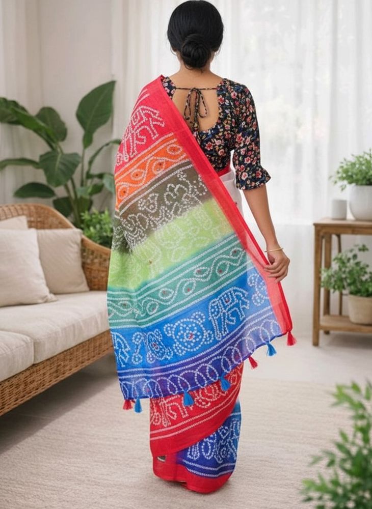 Vibrant Bandhani Saree with sequins