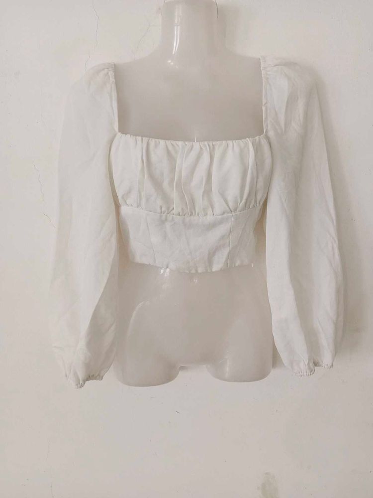 White Square Neck Puff Sleeve Top