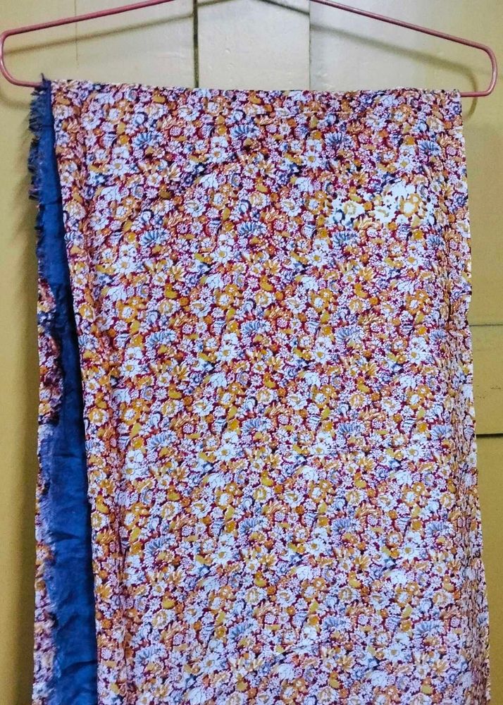 Floral Printed Silk Saree with Blue Border