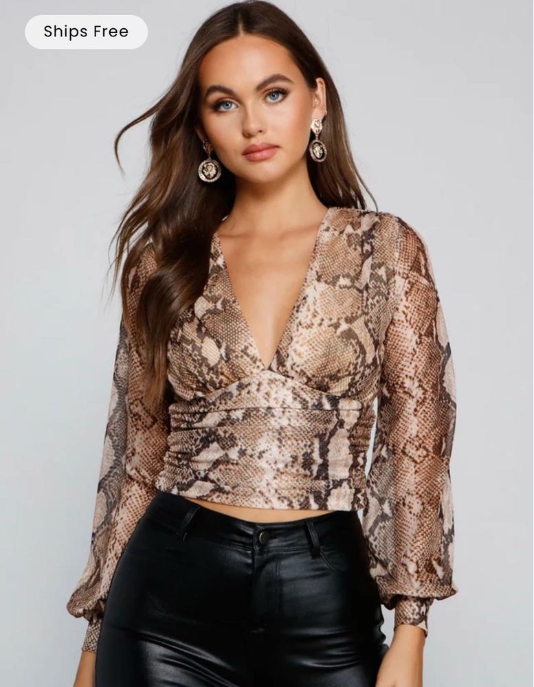 Windsor Snakeskin Print Mesh Top