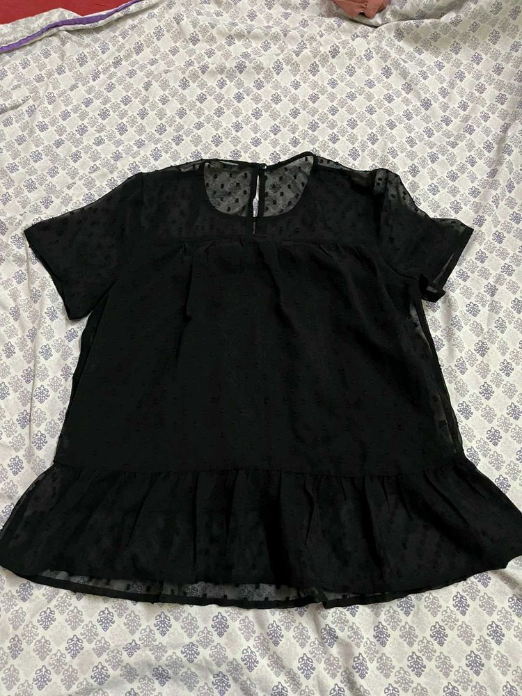 Elegant Black Sheer Peplum Top