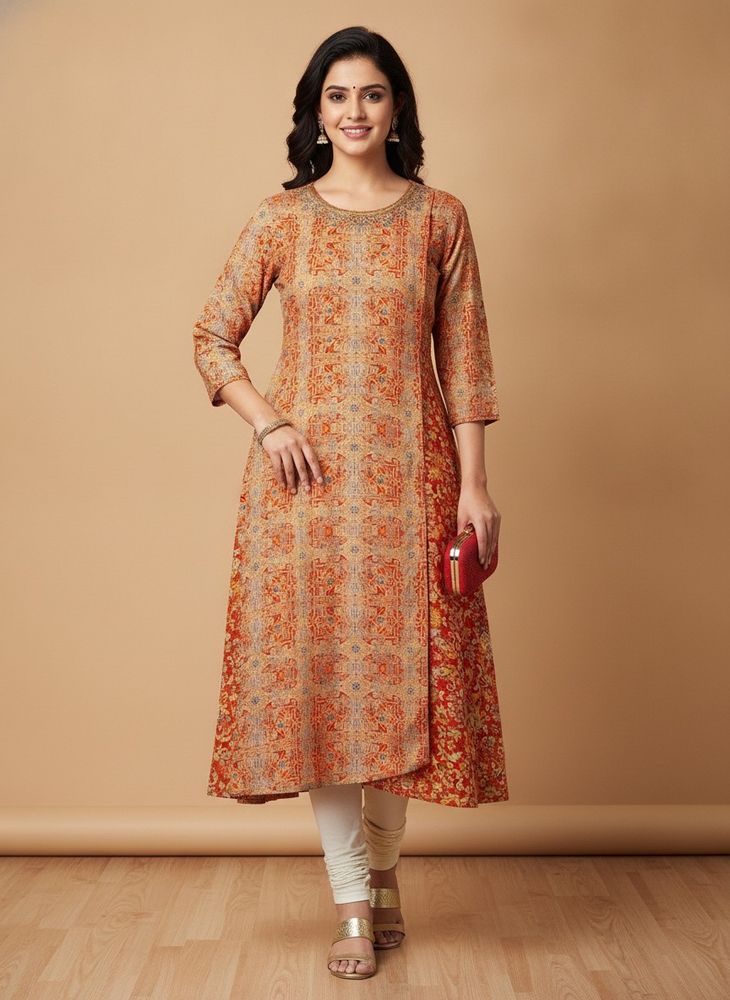 A Line Partywear Kurti In Double Print