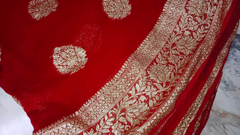 SHIMMERY RED &amp; SILVER SAREE + free gift inside