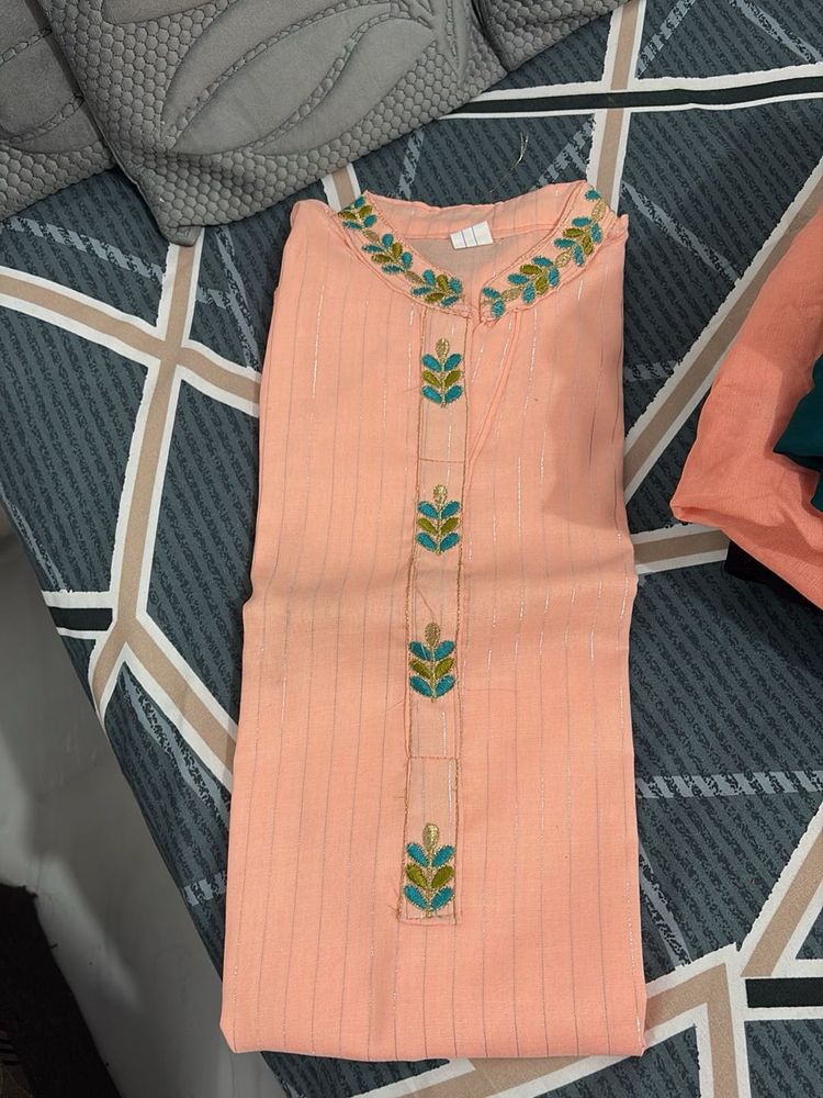Peach Embroidered Kurta
