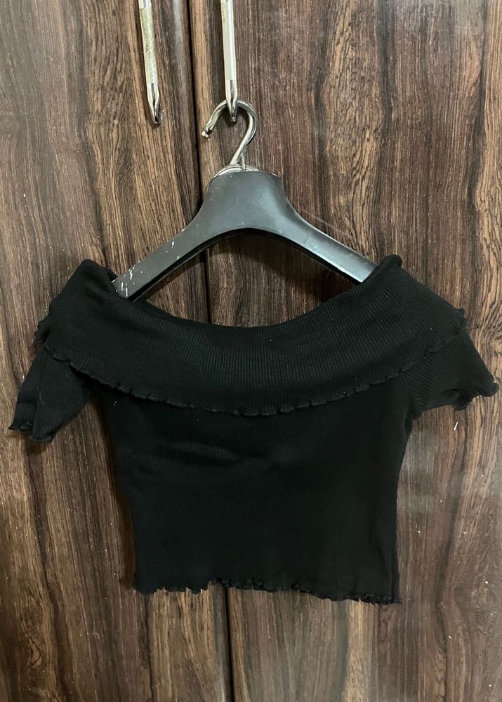 Off-Shoulder Black Crop Top