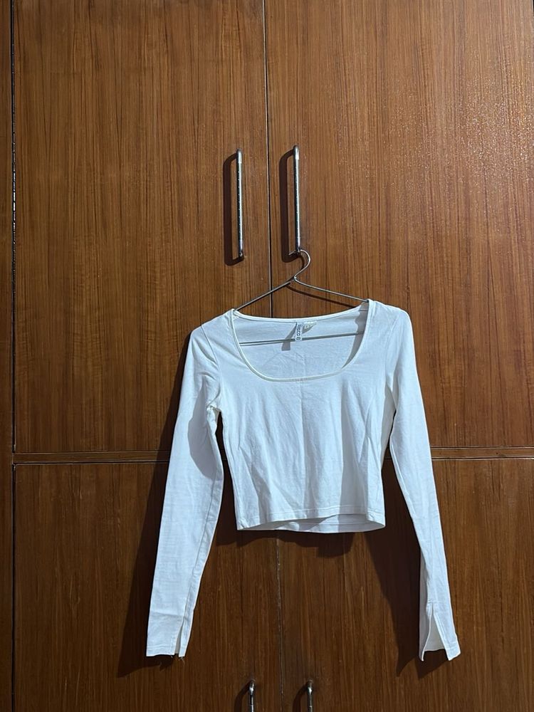 White Long Sleeve Crop Top