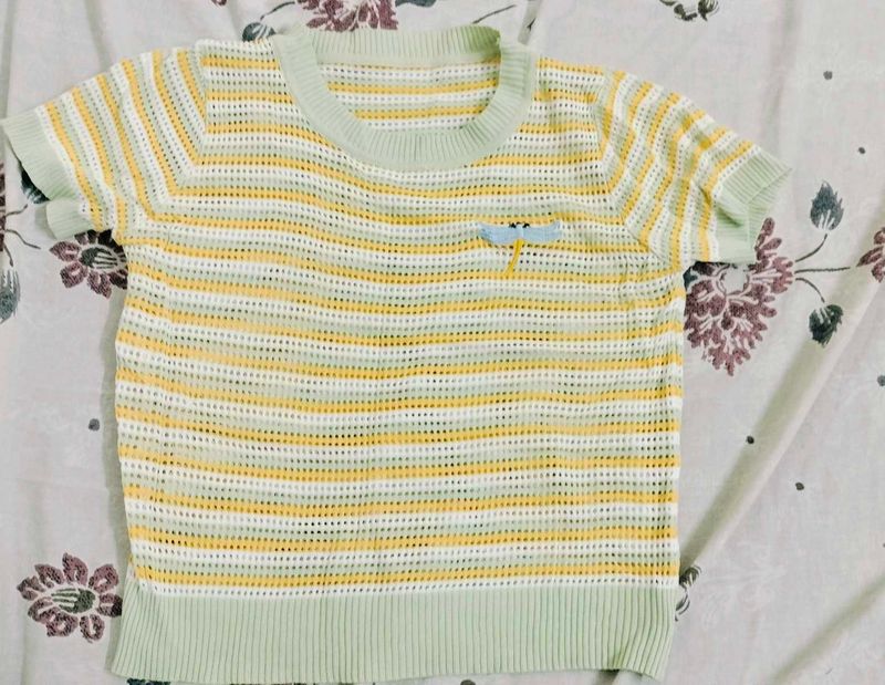 Cropped Striped Knit Top with Stripes
