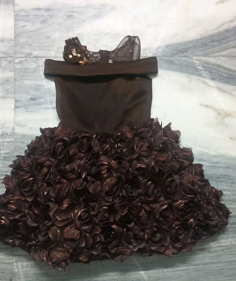 Girl's Brown Floral Party Dress