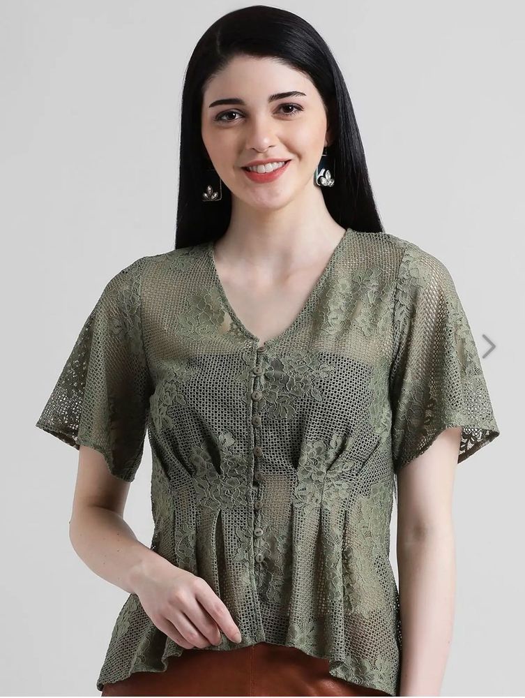 Chic Green Lace Peplum Top