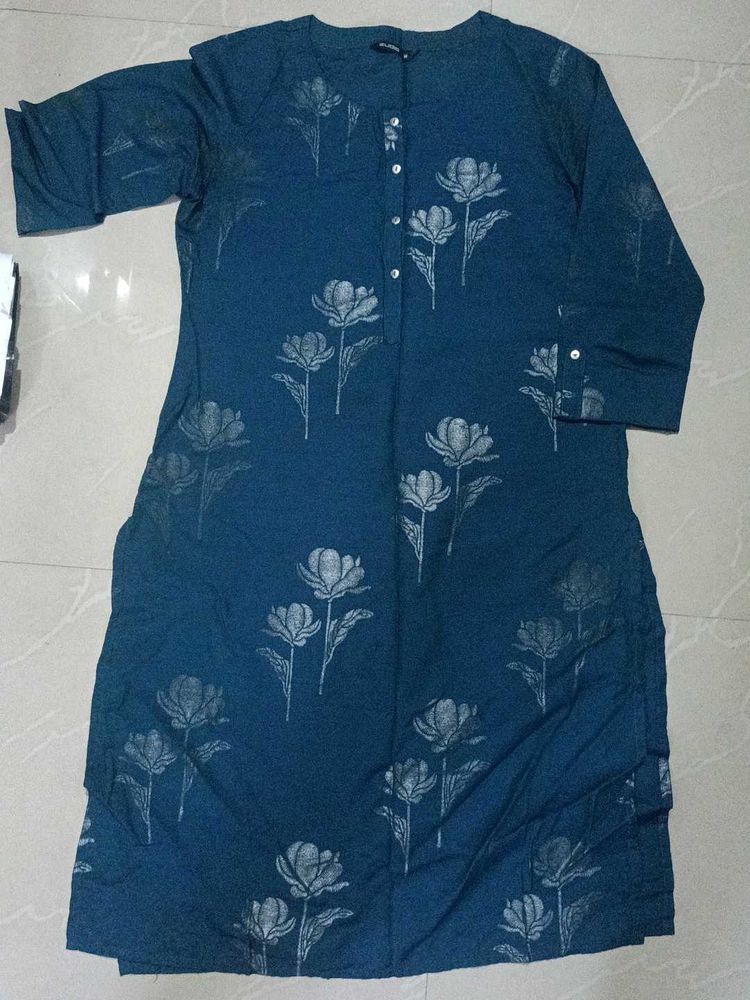 Stylish Teal Floral Print Kurta