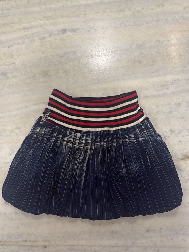 Denim Pleated Skirt
