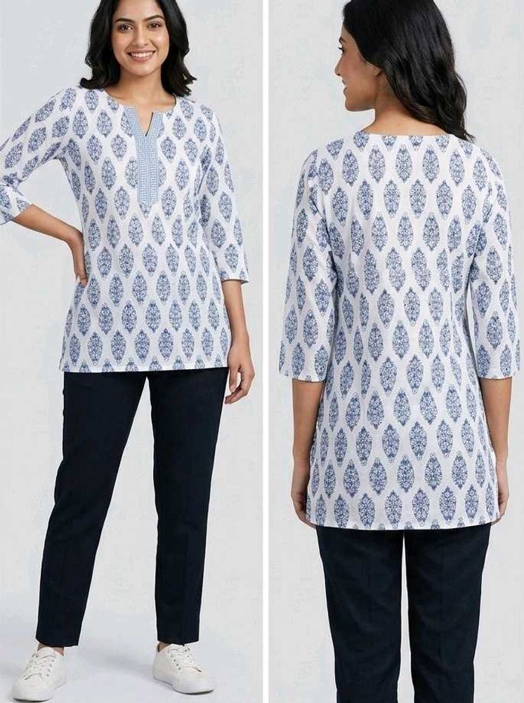 Blue &amp; White Printed Kurta