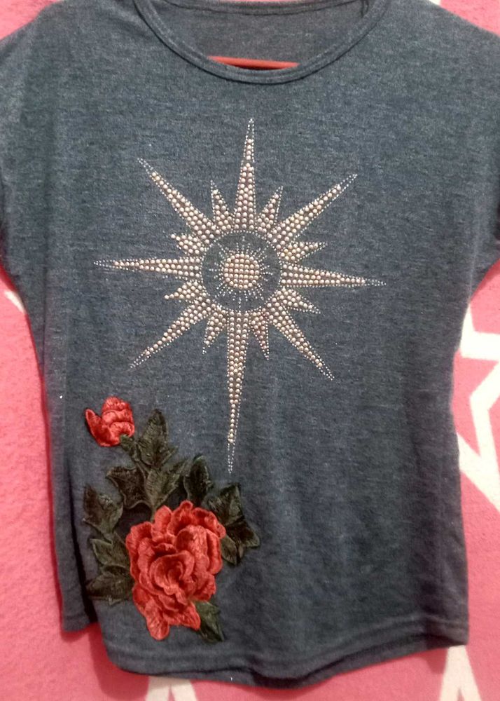 Sparkly Star &amp; Rose Embellished Top