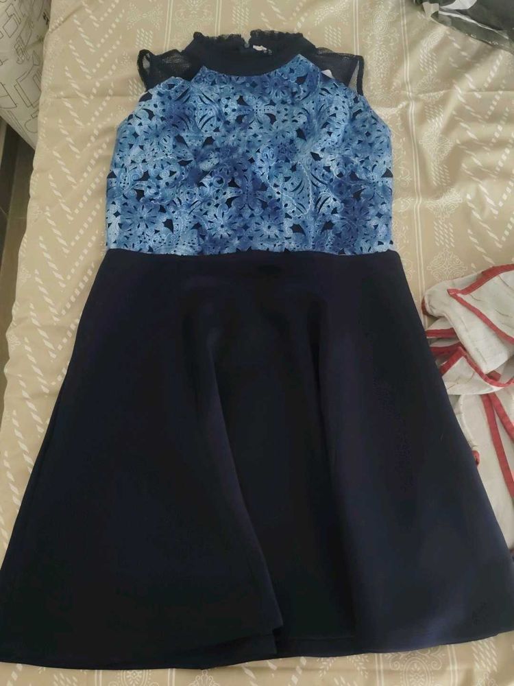 Madame Blue Floral Lace A-Line Dress