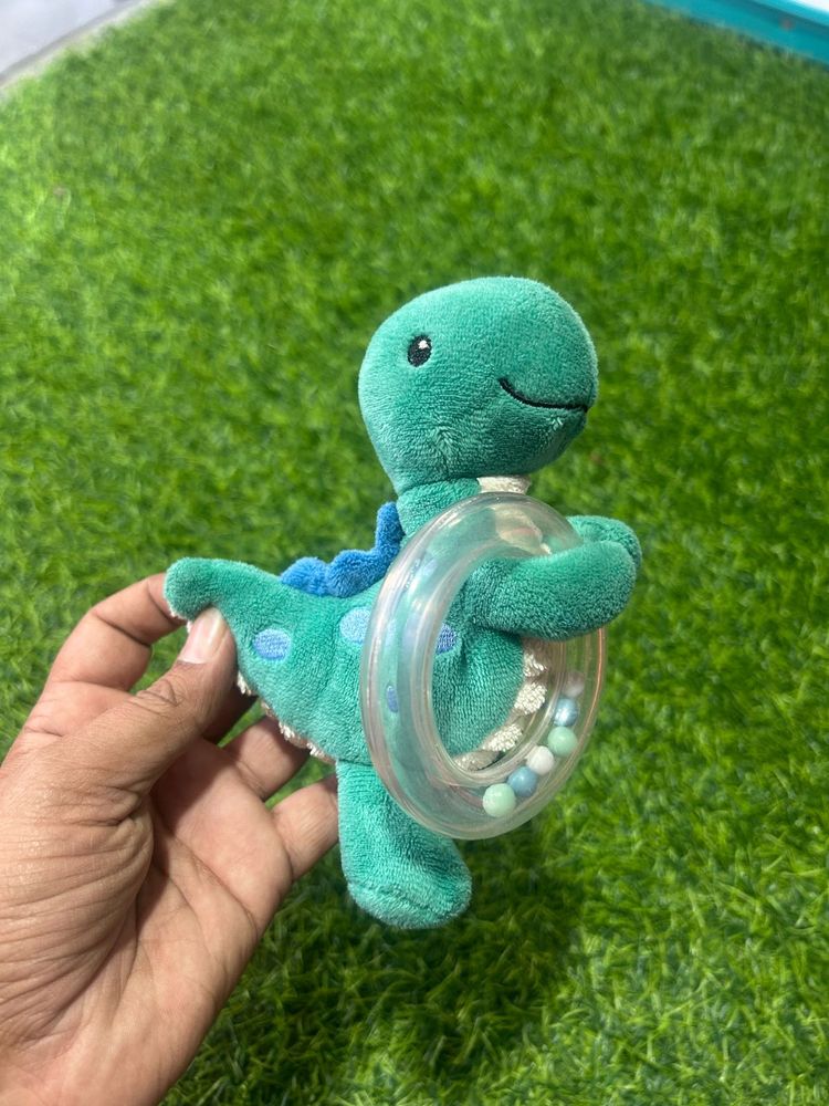 S11P / TEX BABY Green Dinosaur Rattle Plush Toy