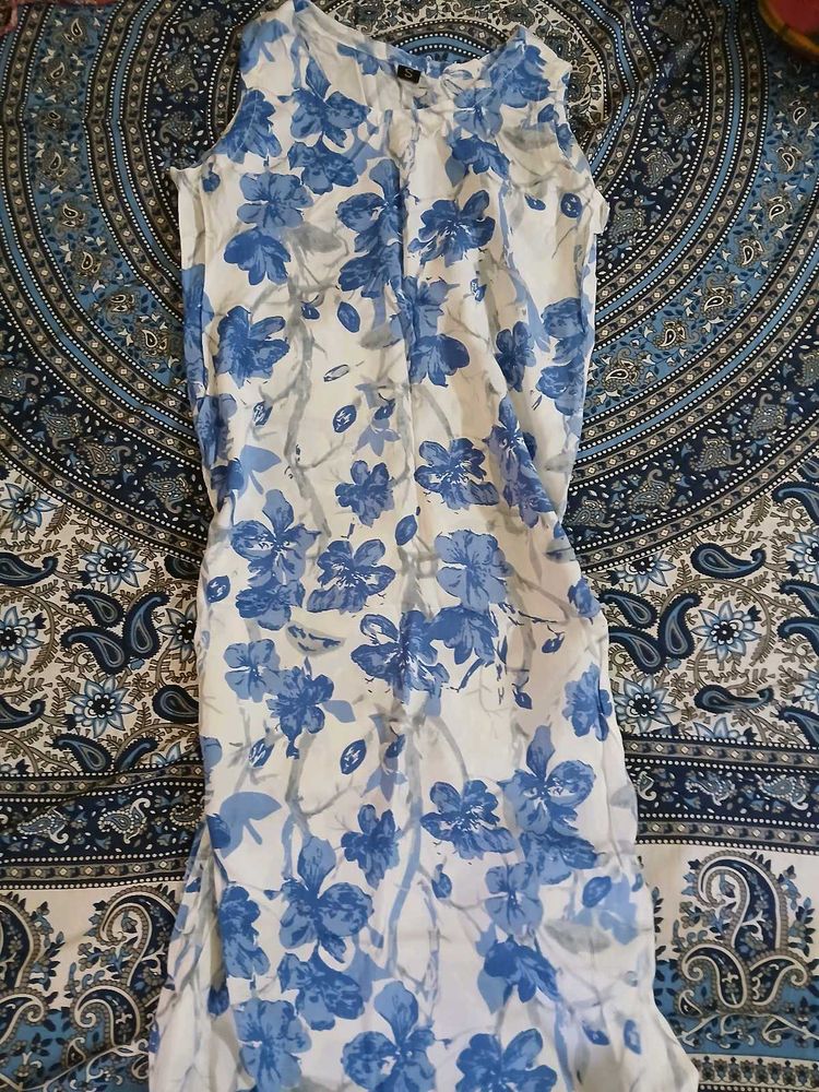 Blue Floral Print Dress Material