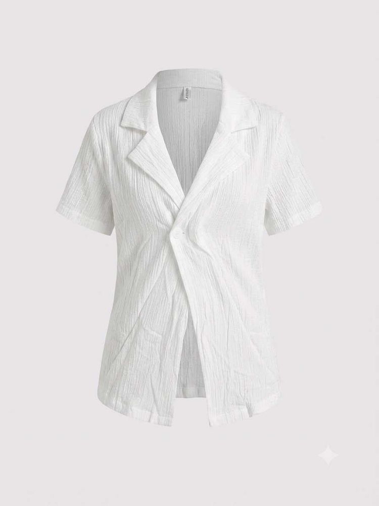 Chic White Textured Short Sleeve Blazer Top
