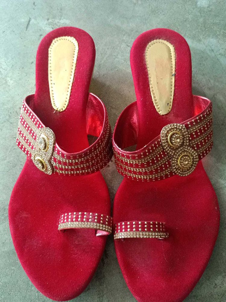 Red Embellished Ethnic sandal