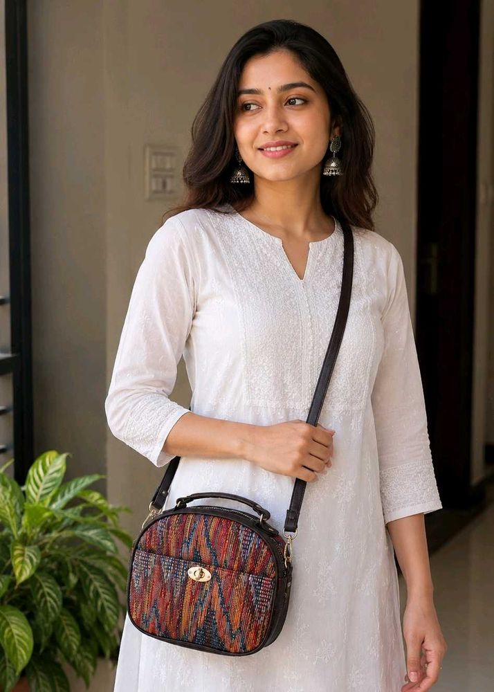 Multicolor Woven Sling Bag with Adjustable Strap