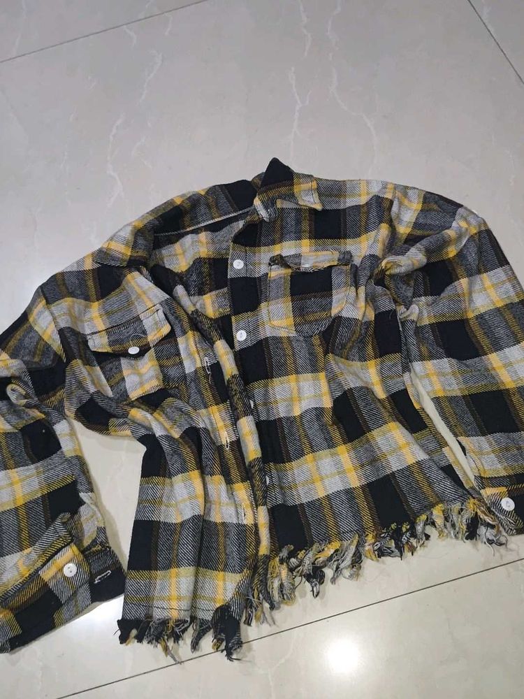 Distressed Plaid Flannel Shirt