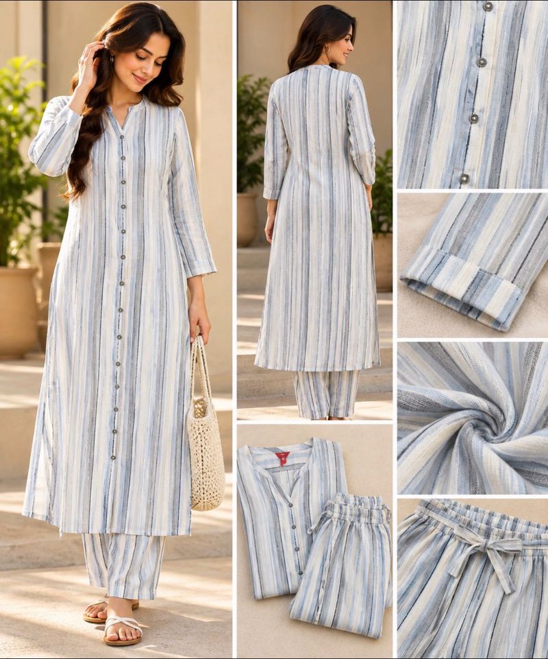 Striped Cotton Kurta with Pants Set