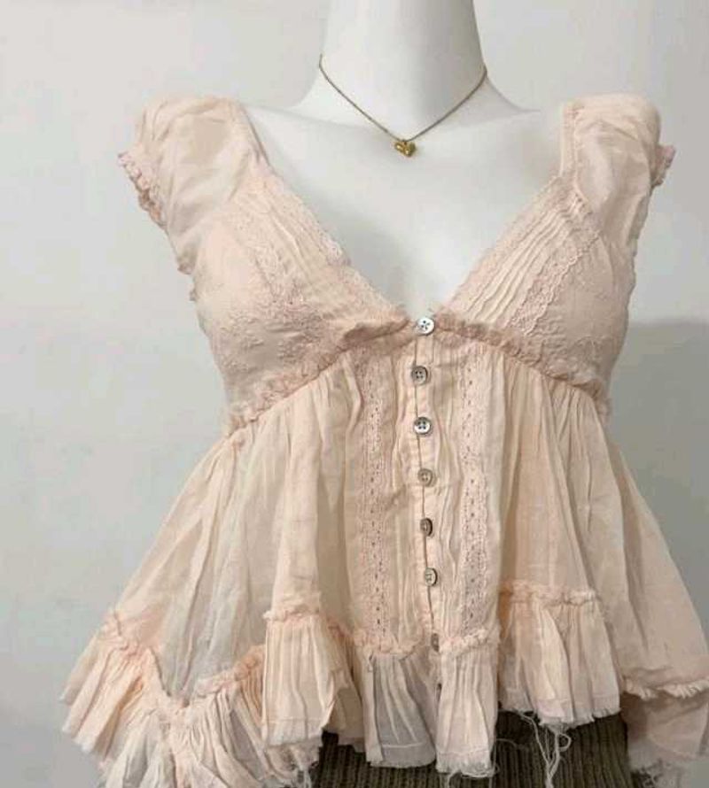 Boho Cottagecore Ruffle Peasant Top