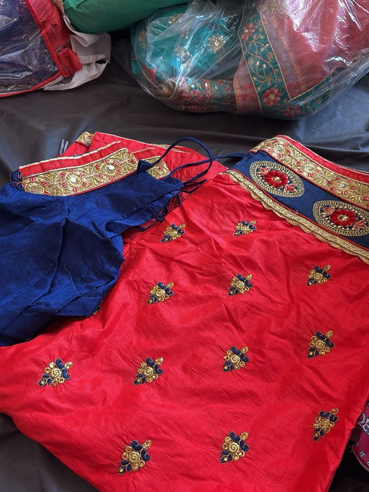 Beautiful Red &amp; Blue Lehenga Choli Set