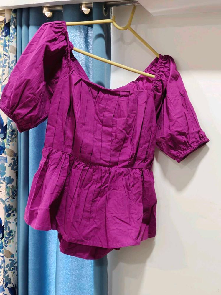 Purple Square Neck Peplum Top